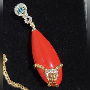 18K Orange Coral Gemstone pendant Brand new🔥
